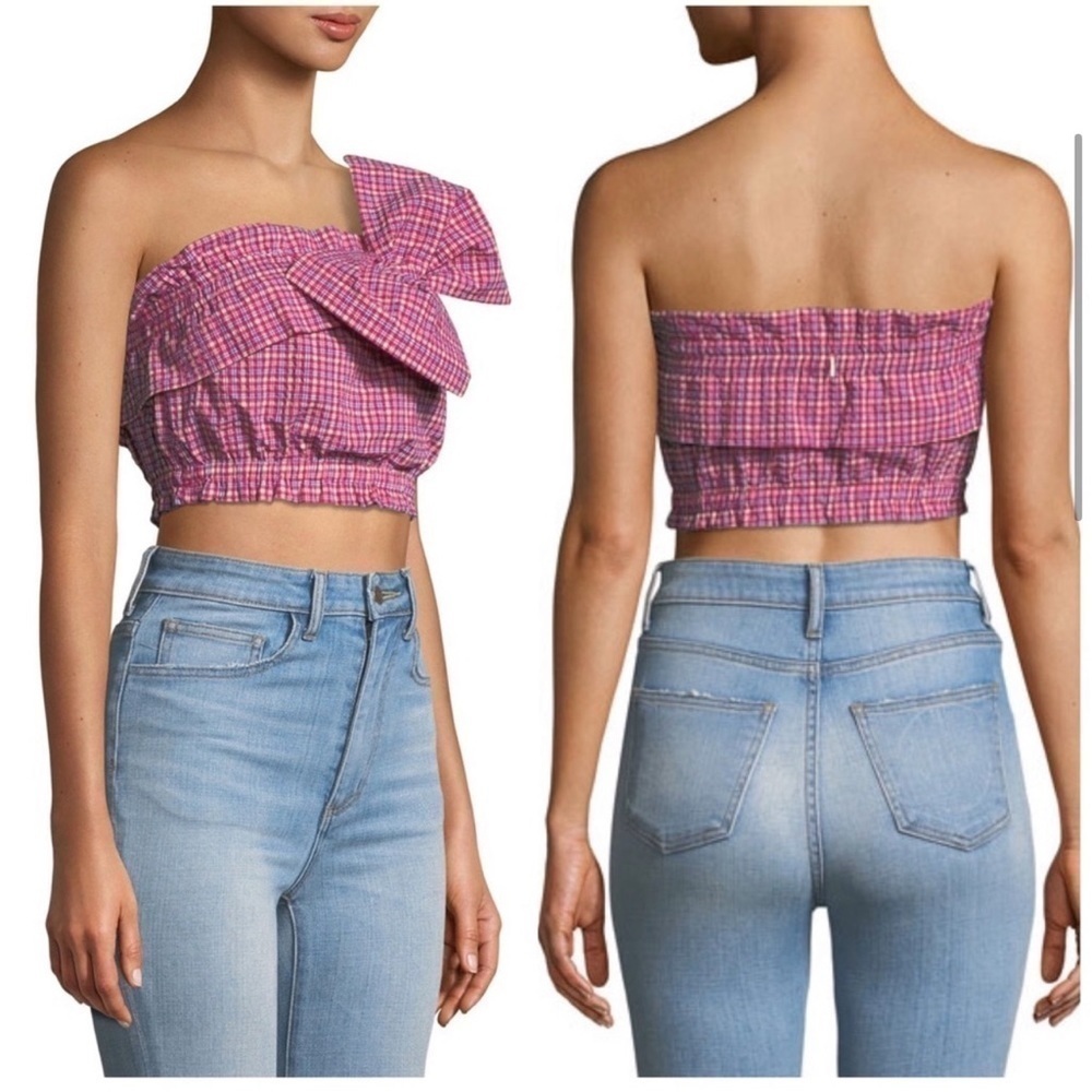 MISA Los Angeles Georgina Strapless Gingham Ruffle Crop Top Size M
